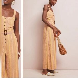 Anthropologie Yellow and Pink Striped Jumpsuit